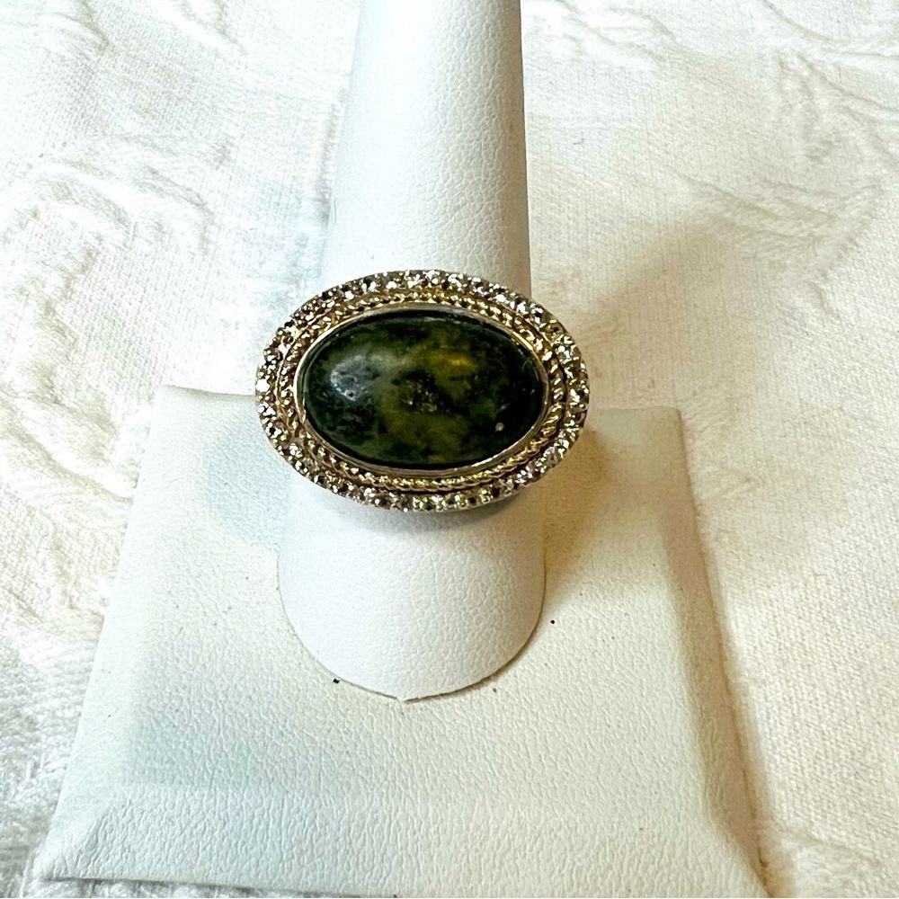 Sterling Silver Connemara Marble Halo Ring Size 10